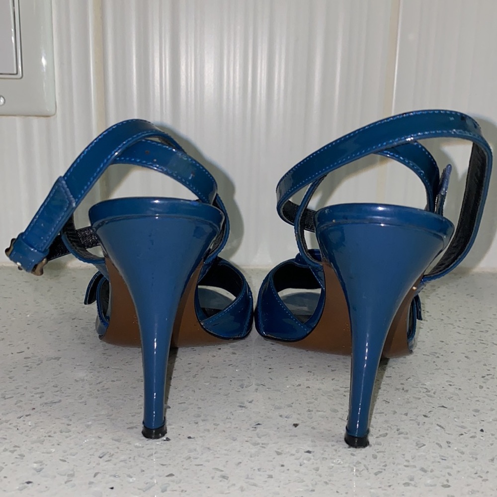 Fendi Designer Vintage Patent Leather Heel Shoes Sandals in Navy - Picture 4 of 7